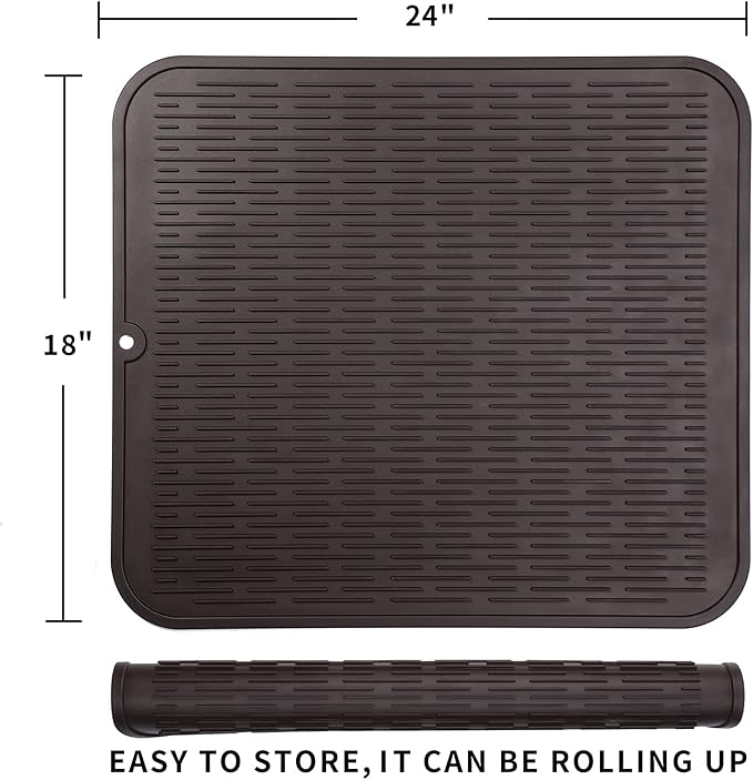 MicoYang Silicone Dish Drying Mat for Multiple Usage,Easy clean,Eco-friendly,Heat-resistant Silicone Mat for Kitchen Counter or Sink,Refrigerator or Drawer Liner Coffee 2XL 24 inches x 18 inches
