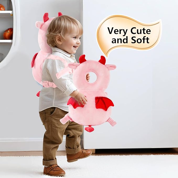 Baby Head Back Protector Backpack Toddler Safety Protector Cushion Pad Soft, Adjustable and Lightweight Design for Safe Walking and Crawling Toddlers Girls and Boys(Pink Devil)