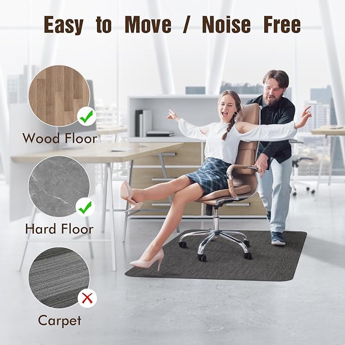 Blvornl Office Chair Mat for Hardwood Floor, 35.4"x 55" Desk Chair Mat for Hard Wood and Tile Floor, Large Anti-Slip Hard Floor Protector Rolling Chair Pad, PVC Desk Rug, Black