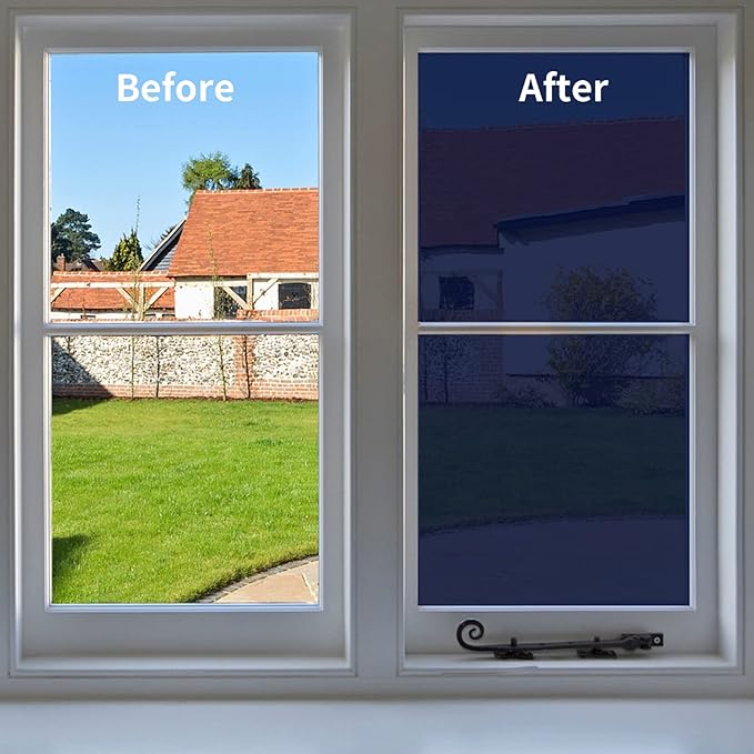 Niviy One Way Window Film Daytime Privacy Mirror Effect Reflective Window Tint for Home Self Adhesive UV Sun Blocking Heat Control Glass Door Films 23.6 x 78.7 inches Blue Silver