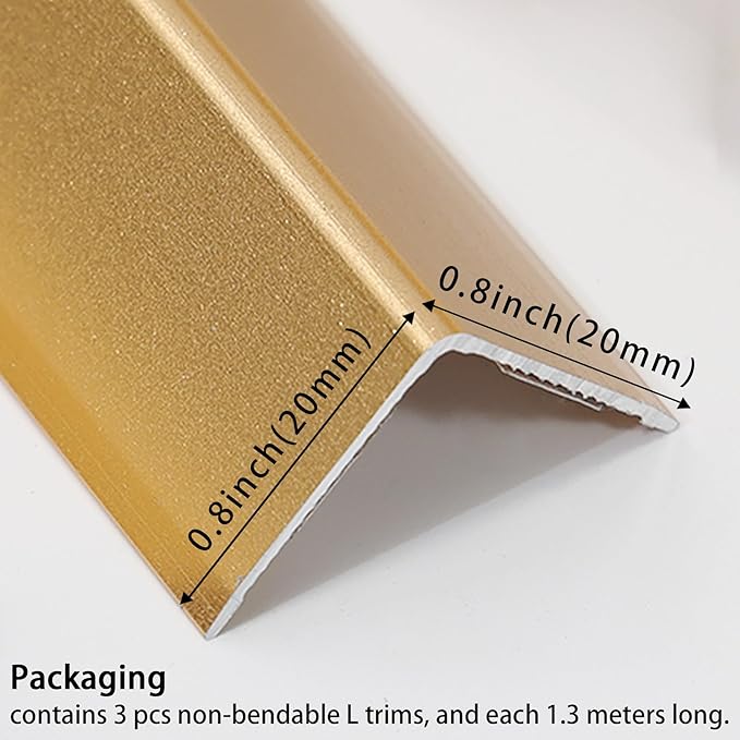 Aluminum Corner Guards, Peel and Stick L-Shaped Molding Trim for Wall Table Door Frame Protection and Decoration (Matte Gold, 3Pcs x 4.26ft x 0.8in)
