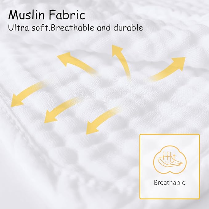 Lovely Care 12 Pack Muslin Burp Cloths 100% Cotton Muslin Cloths Large 20''x10'' Extra Soft and Absorbent Baby Burping Cloth - White