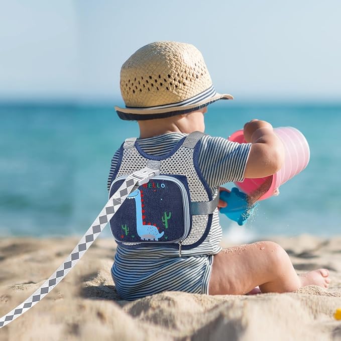 Accmor Toddler Harness Leash, Cute Dinosaur Kids Leashes + Reflective Anti Lost Wrist Link, Collapsible Baby Walking Harness Belt, Breathable Child Hand Strap Tether for Boys Traveling in Hot Weather