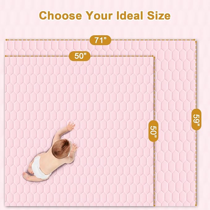 TINYHARBO Premium Foam Baby Play Mat 71" x 59" with Removable Cover, Extra Thick Padding Playpen Mat, Non-Slip Floor Mat, Stylish & Easy to Clean for Crawling Baby, Infants & Toddlers, Pink