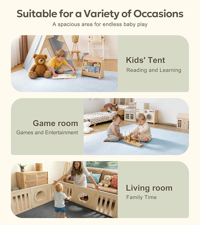Mallify 1.3" Thick Cooling Baby Play Mat, 50''x50'' Playpen Mat with Surface Removable Cover for Summer, Velvet Playmat for Baby Tummy Time, Crawling Mat for Toddlers, Infants