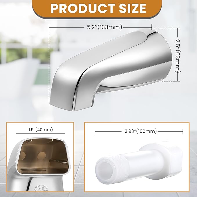 Dreyoo Tub Spout (Universal Fits 1/2" Copper Pipe, 1/2" IPS and 3/4" IPS), Bathroom Bathtub Faucet with Adapters and Hex Wrench(Chrome,Without Diverter)