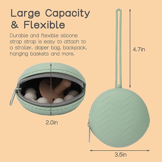 2 Pack Silicone Pacifier Holder Case,Portable Newborn Pacifiers Silicone Pouch for Boys & Girls, BPA Free Pacifiers Container Case (Gray,New Clay)