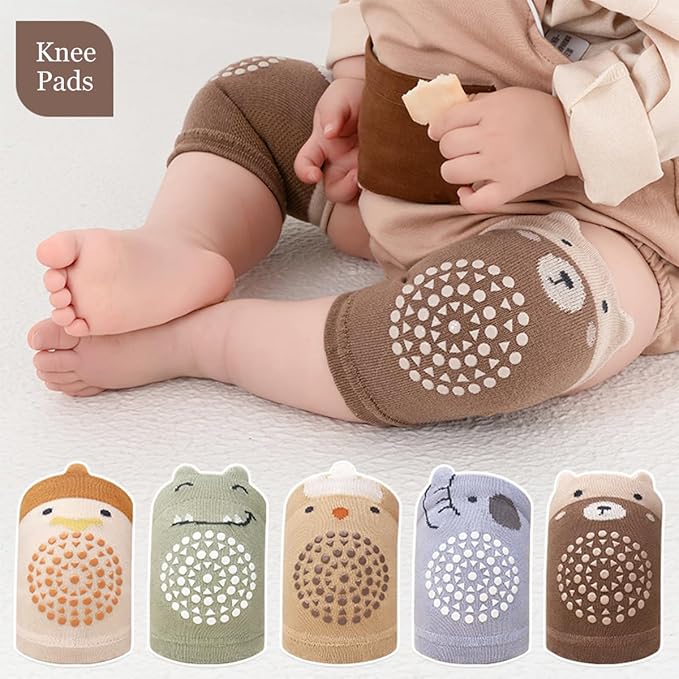 Baby Crawling Knee Pads and Socks with Anti-Slip Grips 10 Pairs Unisex Baby Toddler Nonslip Kneepads & Ankle Socks