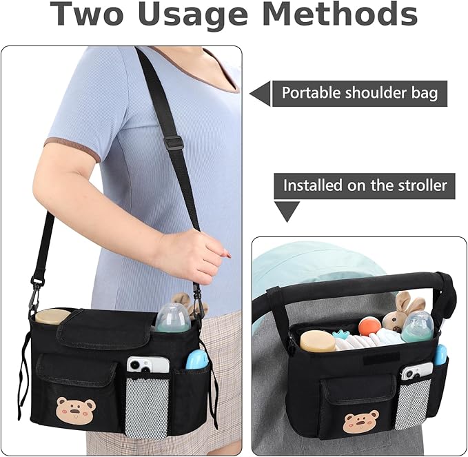 Accmor Universal Stroller Organizer with Cup Holder and Shoulder Strap, Stroller Bag Caddy Organizer Fits for Uppababy, Baby Jogger, Britax Strollers