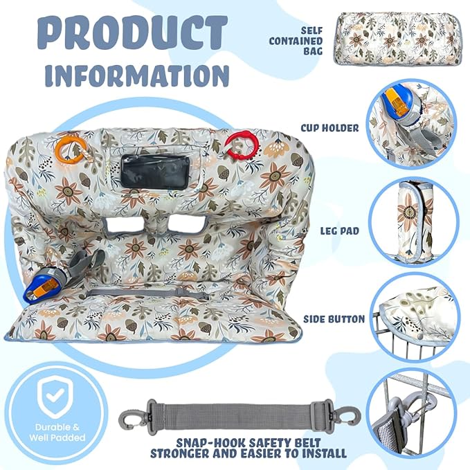 Shopping Cart Cover for Baby and Toddler, Waterproof Grocery Cart and High Chair Cover, Soft Padded Cart Cover for Babies, Universal Fit for Costco, Target and Restaurant High Chairs