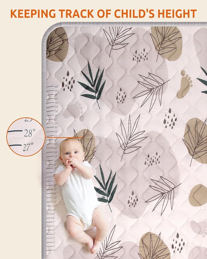 71x59 Playpen Mat Foam, Large Baby Play Mat for Babies Kids Toddlers Infants Floor Crawling, Washable Cushioning Padded Playmat for Indoor Outdoor, Baby Gifts for Boys Girls, Boho Leaf