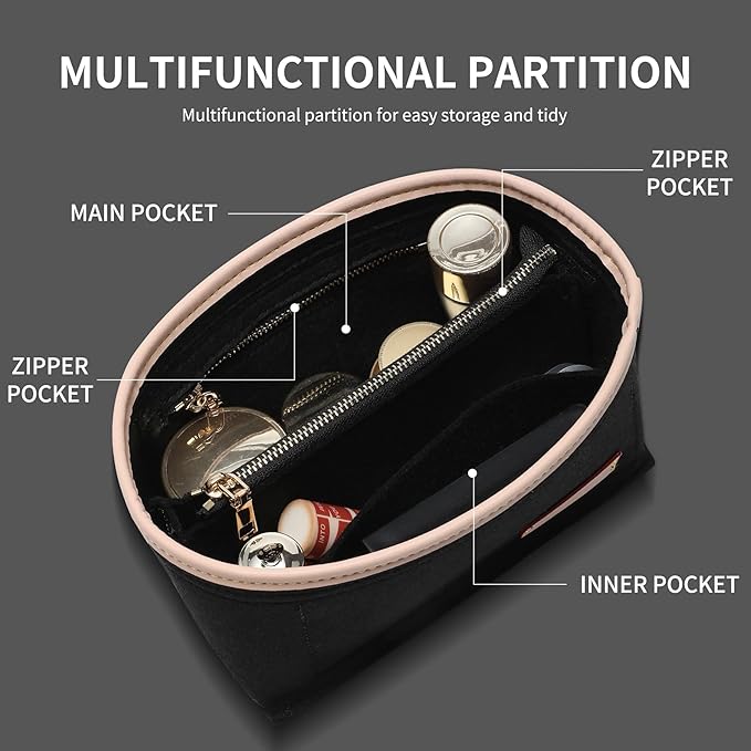 Doxo Purse Organizer Insert, Bag Organizer for Tote & Handbags, Bag in Bag, Perfect for LV Speedy 20, Alma BB, Petit Noe and More(Black,Small)