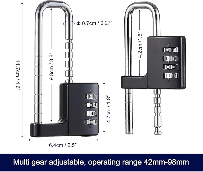 Cabinet LockCombination PadlockStainless Steel Gym Locker Lock Code Long Adjustable Shackle for Outdoor School Gym Sports lockers Fences Black 837 Black