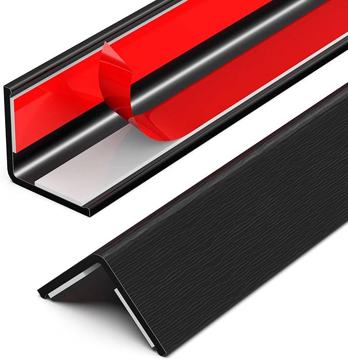 ‎Frychee Wall Corner Protector, Walls Edge Protector，Self-Adhesive Wall Corner Guards,PVC Double Side Edge Protector， Furniture Stairs Guard (Black Wood Grain 2PCS 120cm/47.2in)