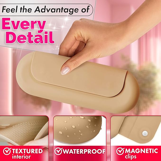 Silicone Makeup Brush Holder Travel – Stylish Silicone Make Up Bag 8.3 in, Travel Makeup Bag for Brushes, Easy-to-Clean Waterproof Case, Fits Purse or Tote, Magnetic Clips, Sturdy Brush Organizer