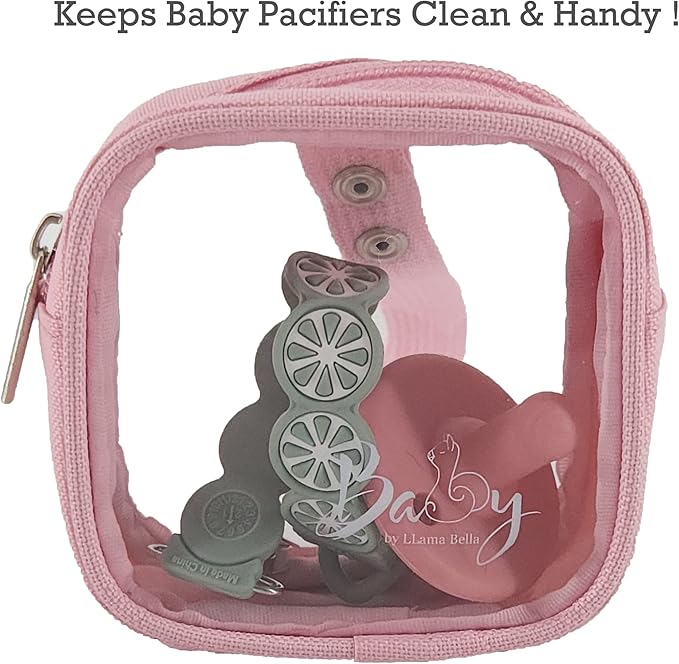 Llama Bella 5 Piece Diaper Bag Organizer Pouch Set, Clear with Straps and Pacifier Case - Pink
