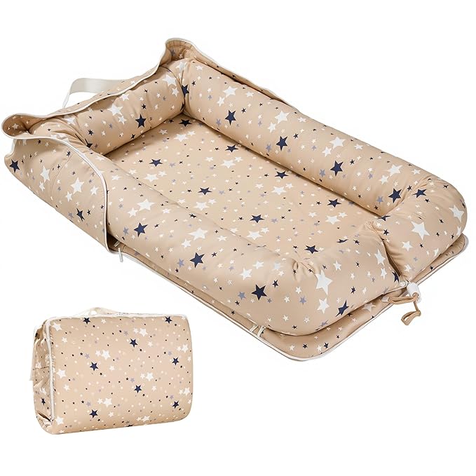 Miereirl Baby Lounger for Newborn, Dock A Tot & Baby Lounger Pillow with Soft Cotton, Infant Lounger for 0-24 Months, Baby Nest Lounger, Essentials Gifts Nest Cover - Star