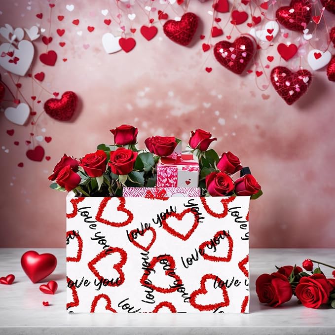 ASKETAM Valentine's Day Basket Gift for Empty Cute Heart Large Storage Bin for Kid and Baby Room Décor (Love You Red Love)