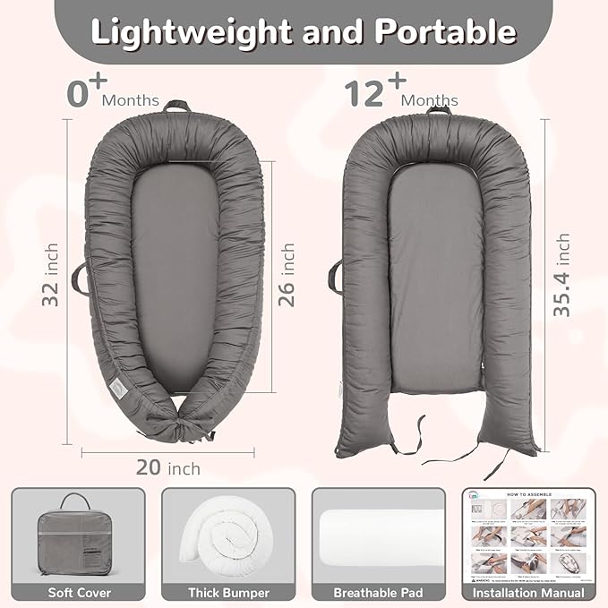 EAQ Baby Lounger, Infant Lounger for Newborn,Portable Baby Nest Cover Breathable & Soft, Newborn Essentials