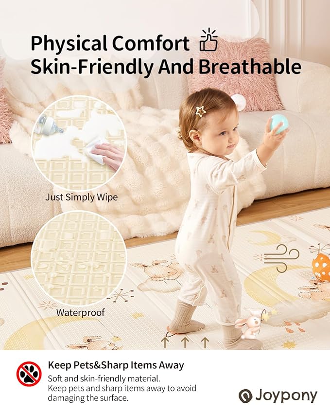 Baby Play Mat, 79 x 71 Inches Extra Large Foldable Play Mats for Babies and Toddlers, Waterproof & Anti-Slip Portable Foam Floor Mat for Tummy Time with Travel Bag