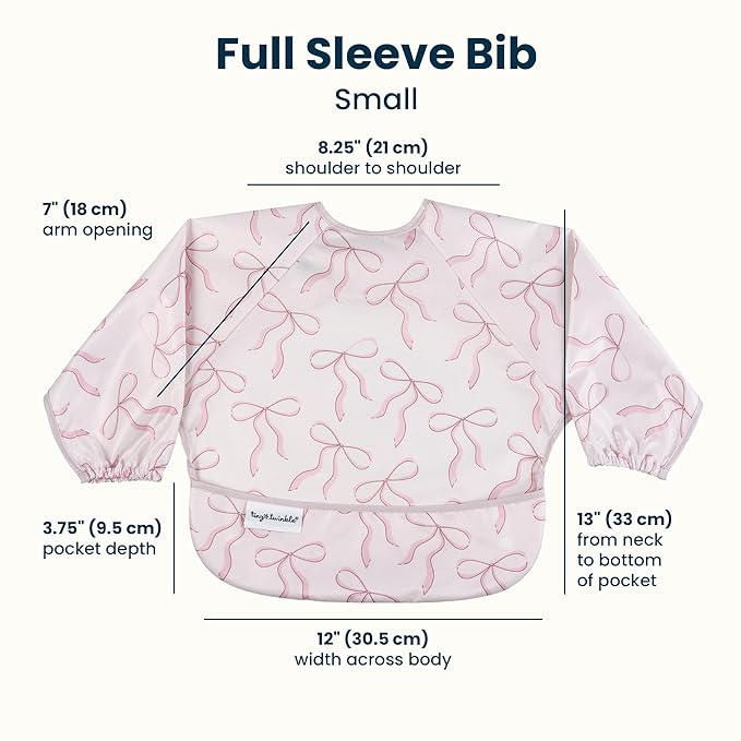 Tiny Twinkle Long Sleeve Bib for Babies & Toddlers | 2-Pack Waterproof Smock Bib for Eating | Machine Washable & Mess-Proof Feeding Essentials | Newborn Shower Gift (Toile,Bows, 6-24M)
