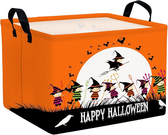 ASKETAM Halloween Basket Gift Cute Pumpkin Ghost Parties Decor Kid Trick or Treat Basket for Boys and Girls Rectangular Storage Bin Box (Witch)
