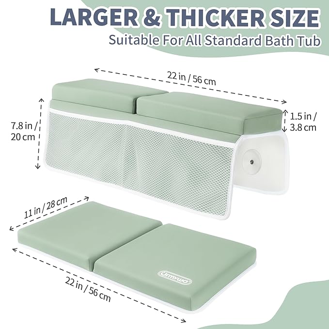 URMYWO Bath Kneeler and Elbow Rest Pad Set - 1.5" Thick Baby Bath Kneeler Pads with Toys Organizer, Anti-Slip Cozy Knee & Arm Support Bathtub Mat, Quick Dry Kneeling Pad for Baby Bath Time
