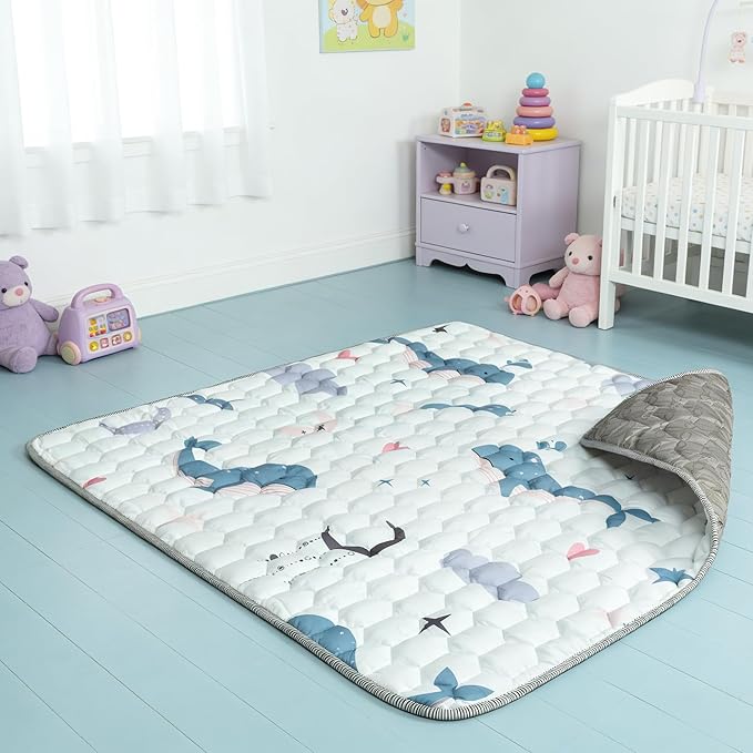 Baby Play Mat for Floor Playpen - 50" X 50" Playpen Mat,Thick One-Piece Crawling, Odorless Floor Mat, Non-Slip Cushioned Baby Playmat for Infants,Babies,Toddlers. Foldable and Machine Washable