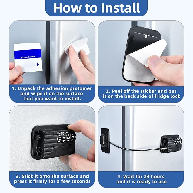 RORMGO Refrigerator Lock, Heavy Duty Fridge Locks for Kids, Freezer Lock with Combination for Refrigerator Drawer Cabinet Safety, Easy to Install No Keys Needed Black