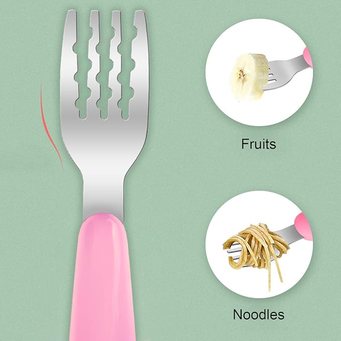 VANRA 2 Pieces Toddler Fork and Spoon Set with Travel Case 18/8 Stainless Steel Toddler Utensils Kids Silverware Children Flatware Child Cutlery Set for School Lunch Box (Pink)