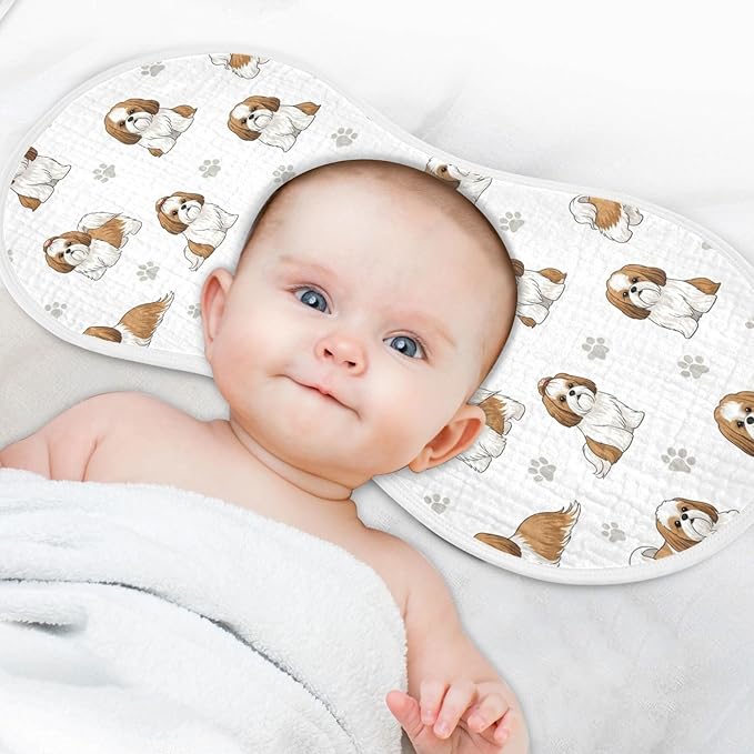 Qinllo 4 Pack Muslin Burp Cloths Shih Tzu Dogs White Cotton Baby Burp Cloths Absorbent Soft Burping Cloth Washcloths for Newborn Boys Girls 22x11 Inch