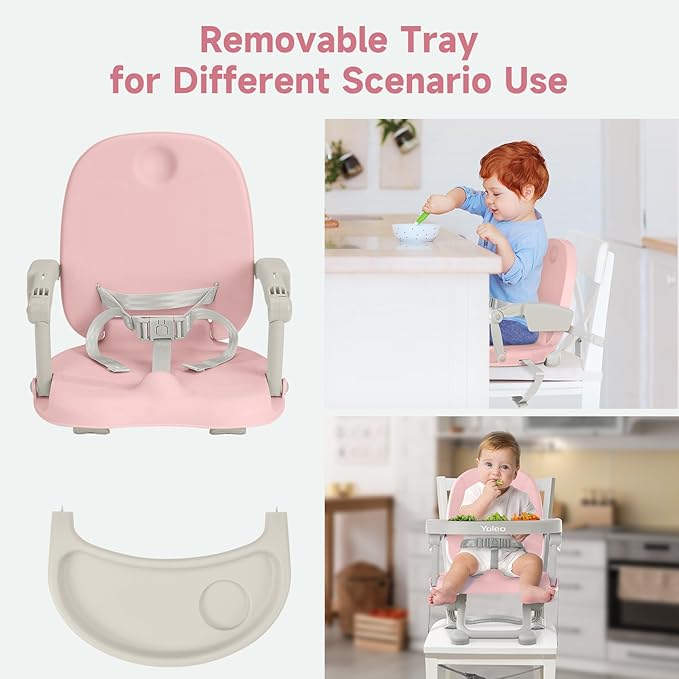 YOLEO Baby High Chair Booster Seat for Dining Table, Foldable High Chairs with Adjustable Heights, Travel Booster Seat with Removable Tray