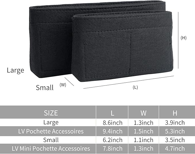 Vercord Felt Purse Organizer Insert Pochette Handbag Insert Bag in Bag for Multi Pochette Accessories Add Zipper Pocket Black