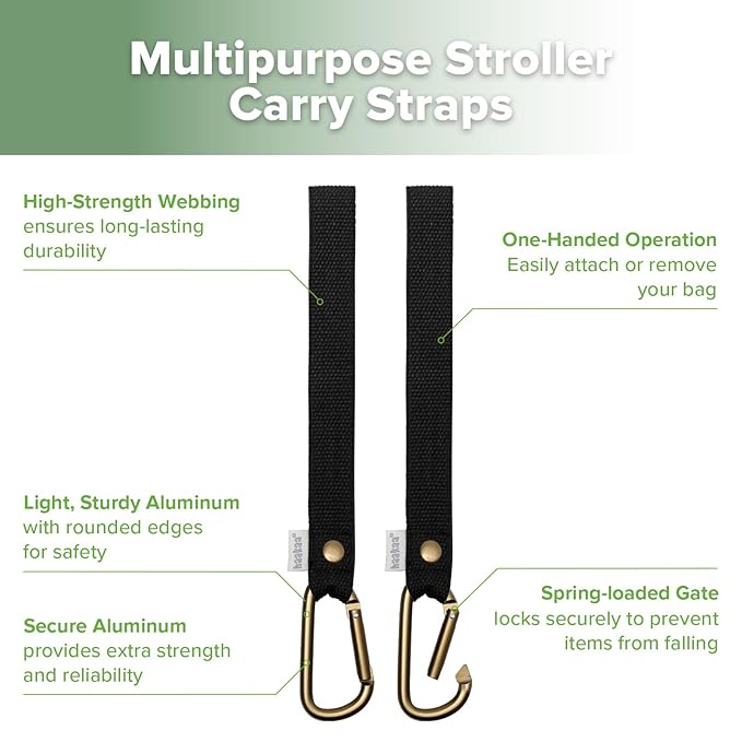 haakaa Baby Stroller Hooks for Bags丨Universal Stroller Clips and Hooks, Non-Slip with One-Hand Opening, Multipurpose Stroller Straps for Diaper Bags, Backpacks, Bikes & Shopping Carts - Black, 2 Pack