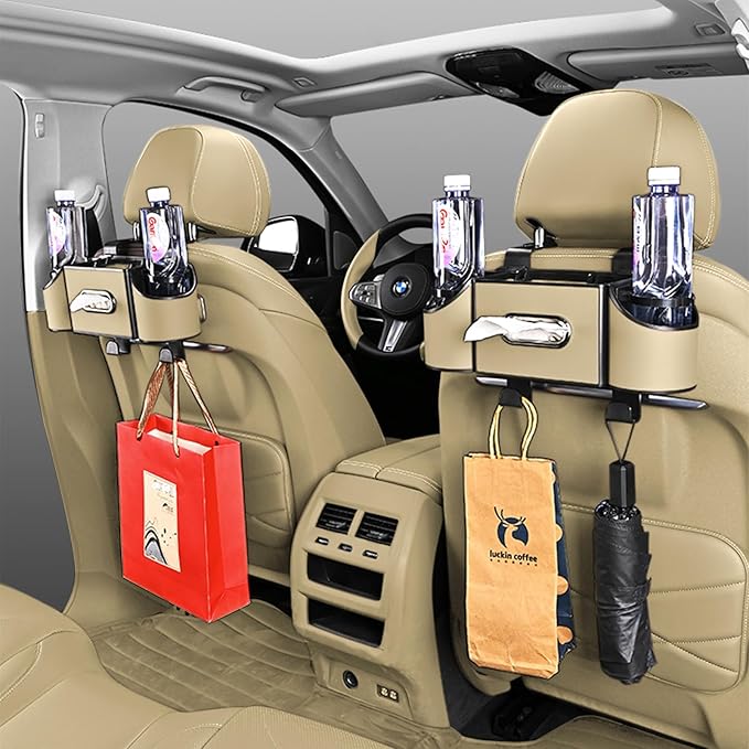 Back Seat Car Organizer,4 in 1 Multifunctional Car Back Seat Storage Box with Drink Cup Holder Tissue Box, for Hold Phone,Snacks, Drinks, Handbag-Meter