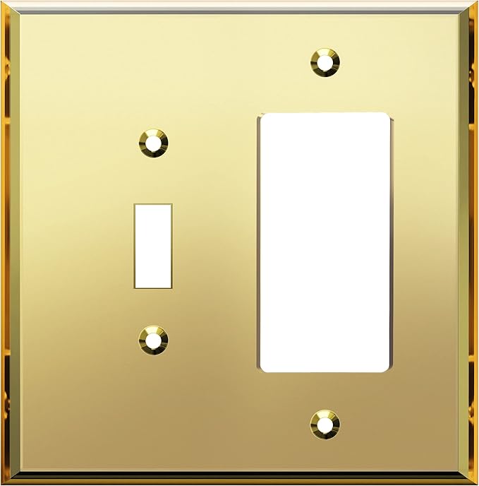 LIDER Reflective Acrylic Combination Wall Plate, Mirrored Double Switch Plate, Combo Toggle Switch and Decorator Outlet Cover, Acrylic Glass, Oversized 2-Gang 5.25" x 5.25", LWP-1131O-AGD, Gold
