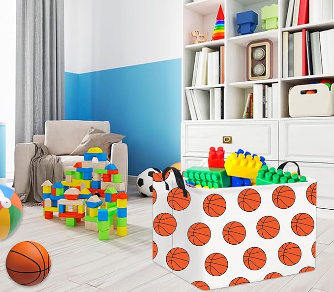 TIBAOLOVER Rectangular Kids Storage Basket Gift Basket Baby Storage Basket Cute Toy Storage Bin Organizer Shelf Book Basket Room Decor(Basketballs)
