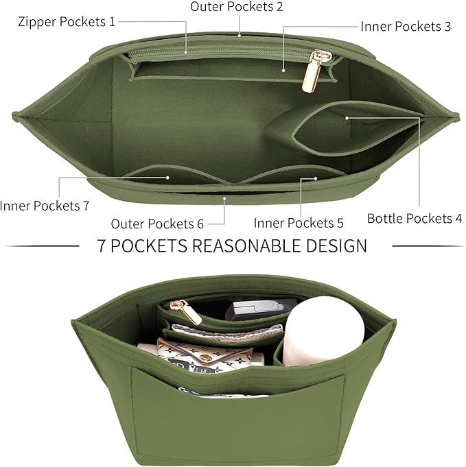 Felt Purse Organizer Insert for Longchamp Le Pliage M Handbag Insert (Forest Green, Medium)