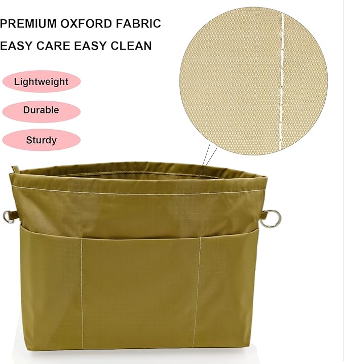 Time Wing Handbag Tote Purse Organizer Insert Bag Liner Shaper Pocketbook Divider Zipper 11 Pockets Compartments Medium Khaki Green