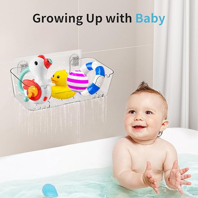 2 Pack Bath Toy Storage Holder - Large Capacity Suction Cup Shower Caddy, Clear Plastic Bathtub Toy Organizer with Drain Holes No Drill Wall Mount Baby Bath Toy Holder for Bathroom