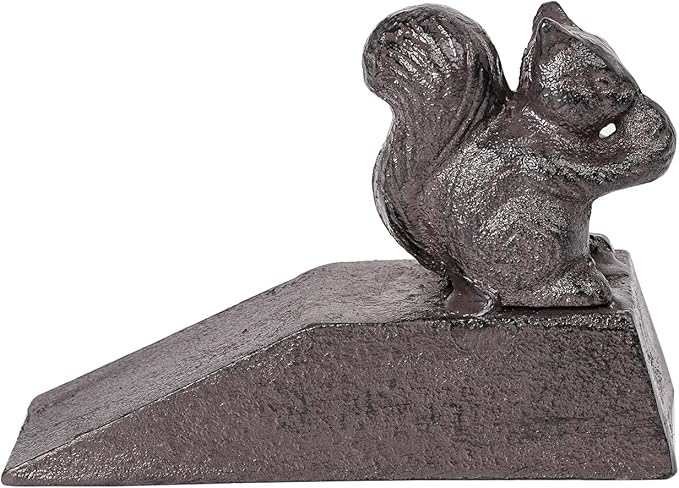 Sungmor Heavy Duty Cast Iron Squirrel Door Stops | Decorative Cute Animal Statue Metal Door Stopper Wedge with Non-Slip Mat | Solid & Antique Style Windproof Door Holder for Patio Garden Farmhouse