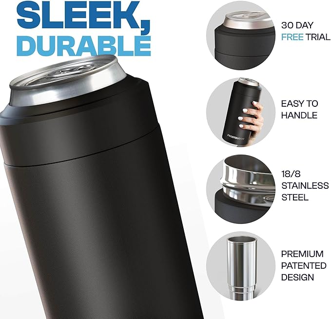 Frost Buddy Universal Can Cooler - Fits all - Stainless Steel Can Cooler for 12 oz & 16 oz Regular or Slim Cans & Bottles - Stainless Steel (Cowabunga)