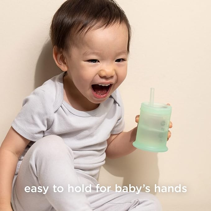 Olababy Silicone Training Cup with Straw Lid | Babies Water Drinking Cup | 6+ Mo Infant To 12-18 Months Toddler | Sippy Cup For Kids & Smoothie Cup | Baby Led Weaning (Lemon, 5 oz)