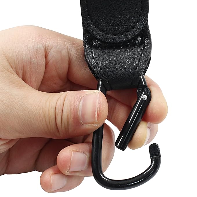 2 Pcs Stroller Hooks for Diaper Bag - Durable Leather Stroller Straps Diaper Bag Hooks - Stroller Clips for Stroller Wheelchair Shopping Carts - Black
