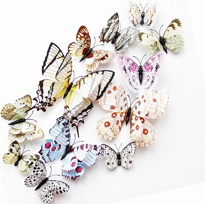 OPSEAM Butterfly Wall Decor 72 PCS, 3D Butterflies Stickers for Party Decorations with Magnets (White, 72)
