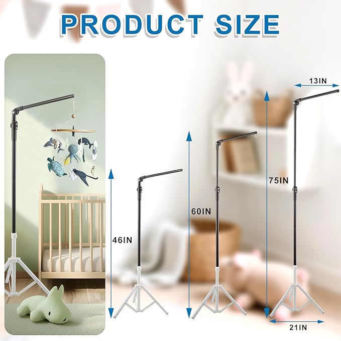 Baby Crib Mobile Arm,Mobile Hanger for Crib Adjustable Height 56-78" Top Can Rotate 180° Suitable for Baby Stainless Steel with Brushed Texture Sturdy and Stable Base