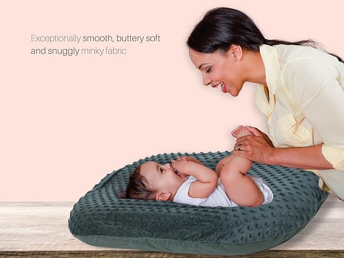 Mila Millie Water Resistant Removable Cover for Newborn Lounger | Minky Sensory Touch Slipcover for Baby Floor Seat | Premium Quality Soft Wipeable Fabric | Hypoallergenic (Forest)