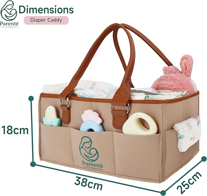 Parenté Diaper Caddy Organizer—Portable Baby Caddy for Baby Stuff, Newborn Essentials Must-Haves, Caddy Organizer with Handle, Ideal Baby Shower Gifts, Nursery Storage Basket for Diapers & Wipes
