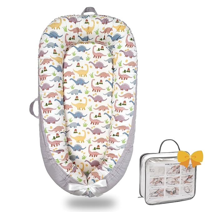 Baby Lounger-Breathable and Soft Organic 100% Cotton, Portable Infant Lounger with Removable Lounger Cover,Floor Lounger for Newborn - Classic Dinosaur