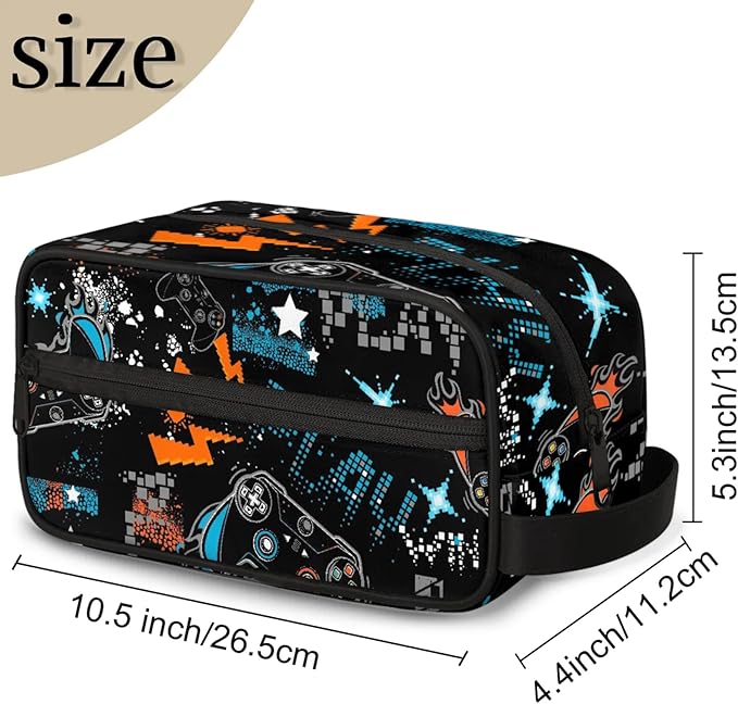 Boys Toiletry Bag for Kids Small Dopp Kit Waterproof Game Theme Hanging Wash Cosmetic Makeup Bag for Travel Sports Shower Essential